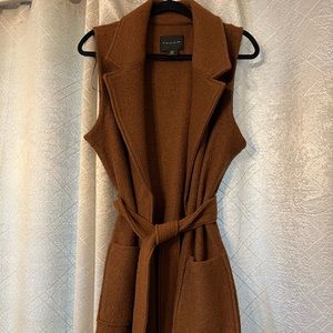 TAHARI Brown Wool Long Vest
